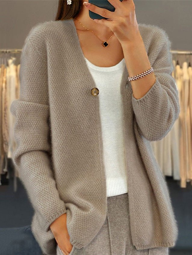 Women Yarn/Wool Yarn Plain Long Sleeve Comfy Casual Cardigan