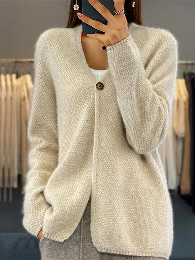 Women Yarn/Wool Yarn Plain Long Sleeve Comfy Casual Cardigan