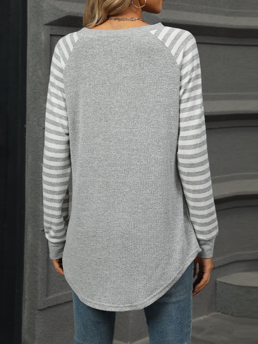 Casual Striped Crew Neck Long Sleeve T-shirt