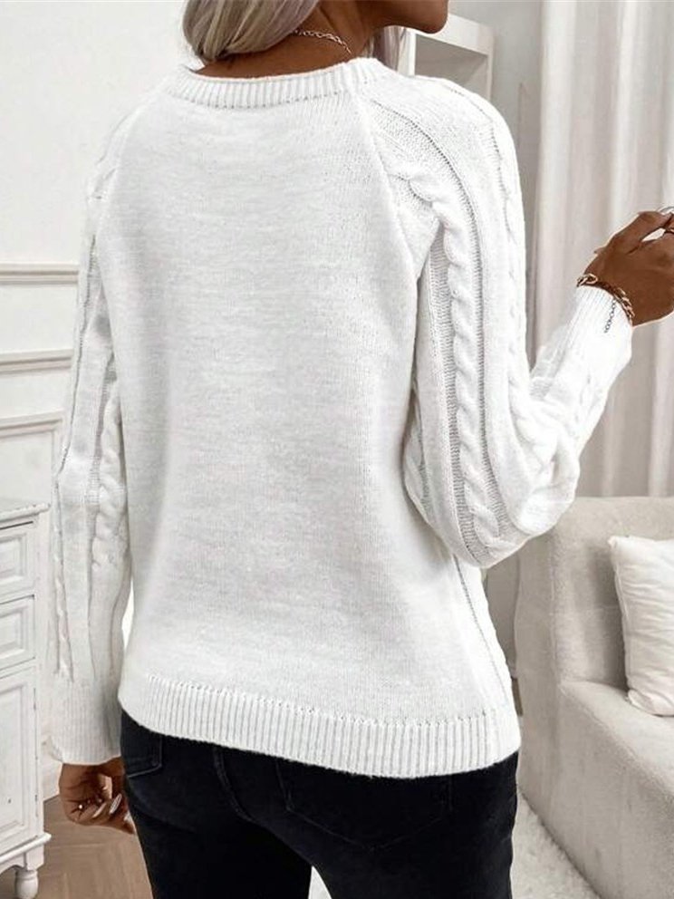 Women Yarn/Wool Yarn Plain Long Sleeve Comfy Casual Buckle Sweater