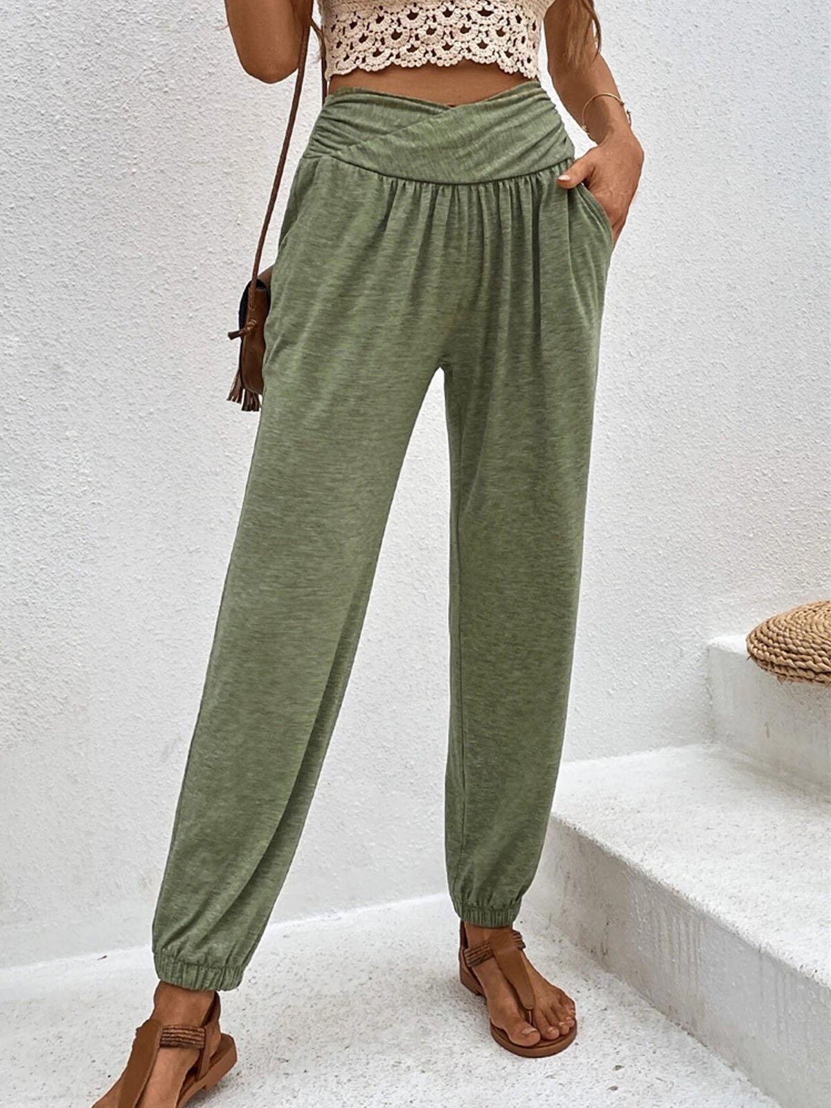 Casual Plain Long Elastic Waist Pant