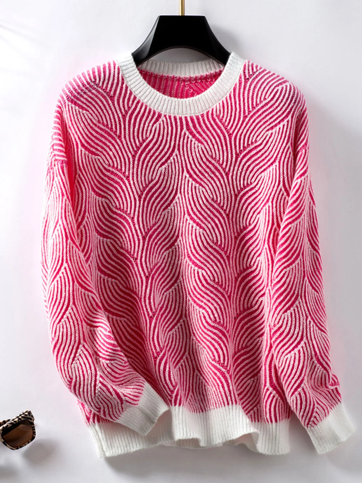 Women Yarn/Wool Yarn Geometric Long Sleeve Comfy Casual Sweater