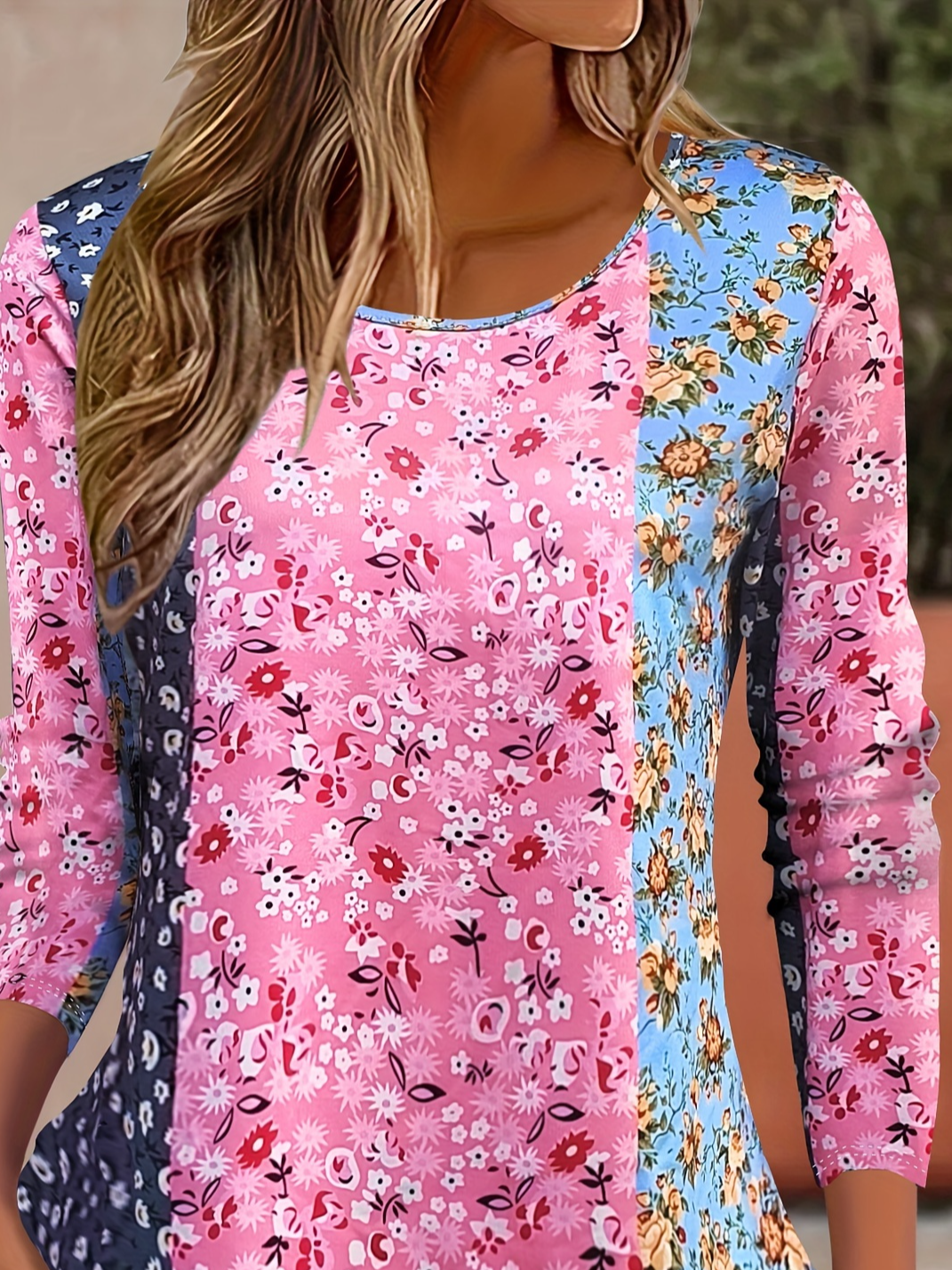 Casual Floral Crew Neck Long Sleeve T-shirt