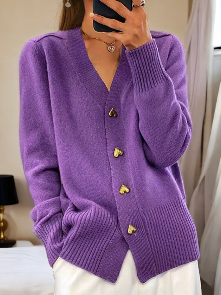 Women Yarn/Wool Yarn Plain Long Sleeve Comfy Casual Buttoned Cardigan