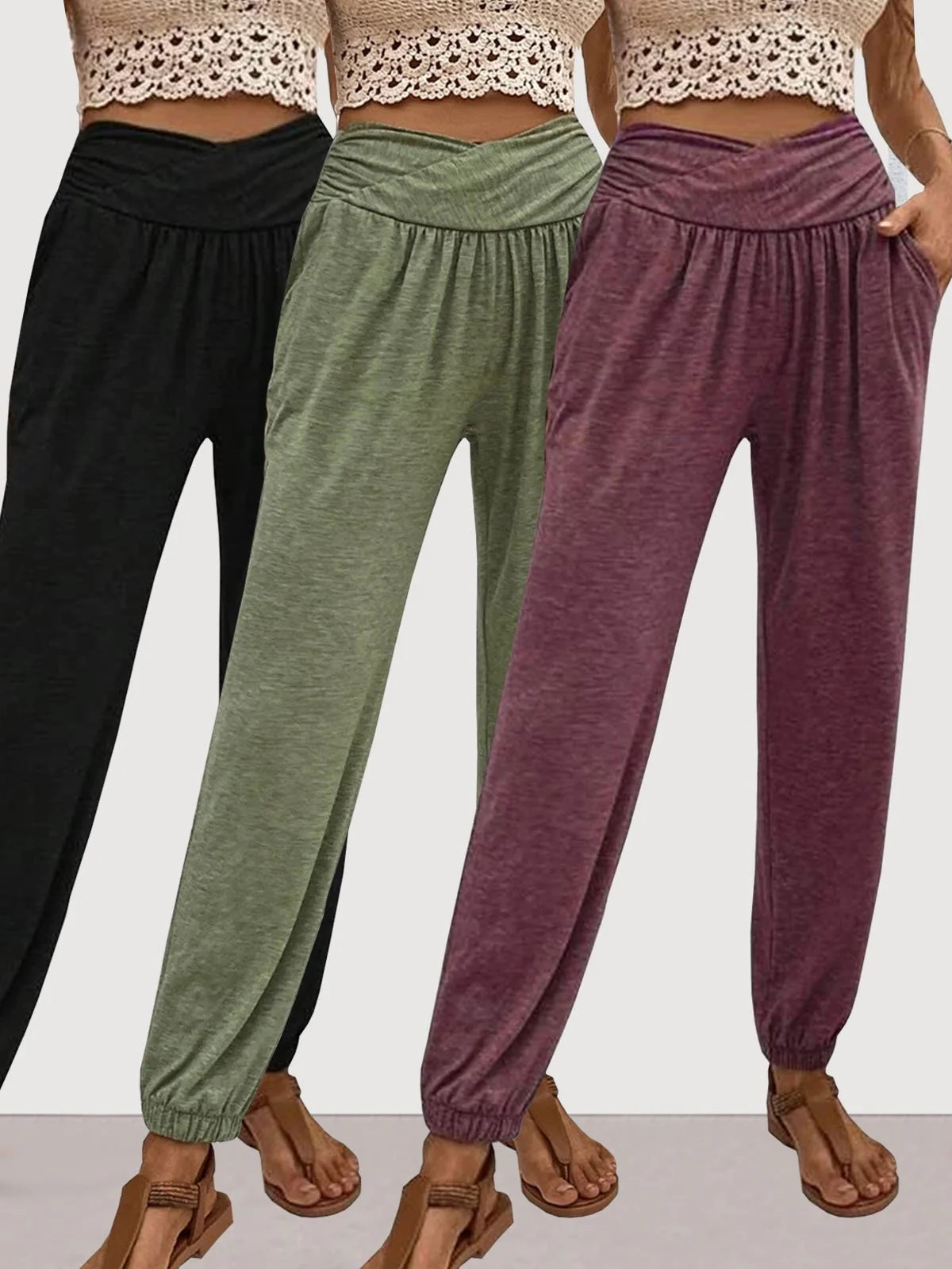 Casual Plain Long Elastic Waist Pant