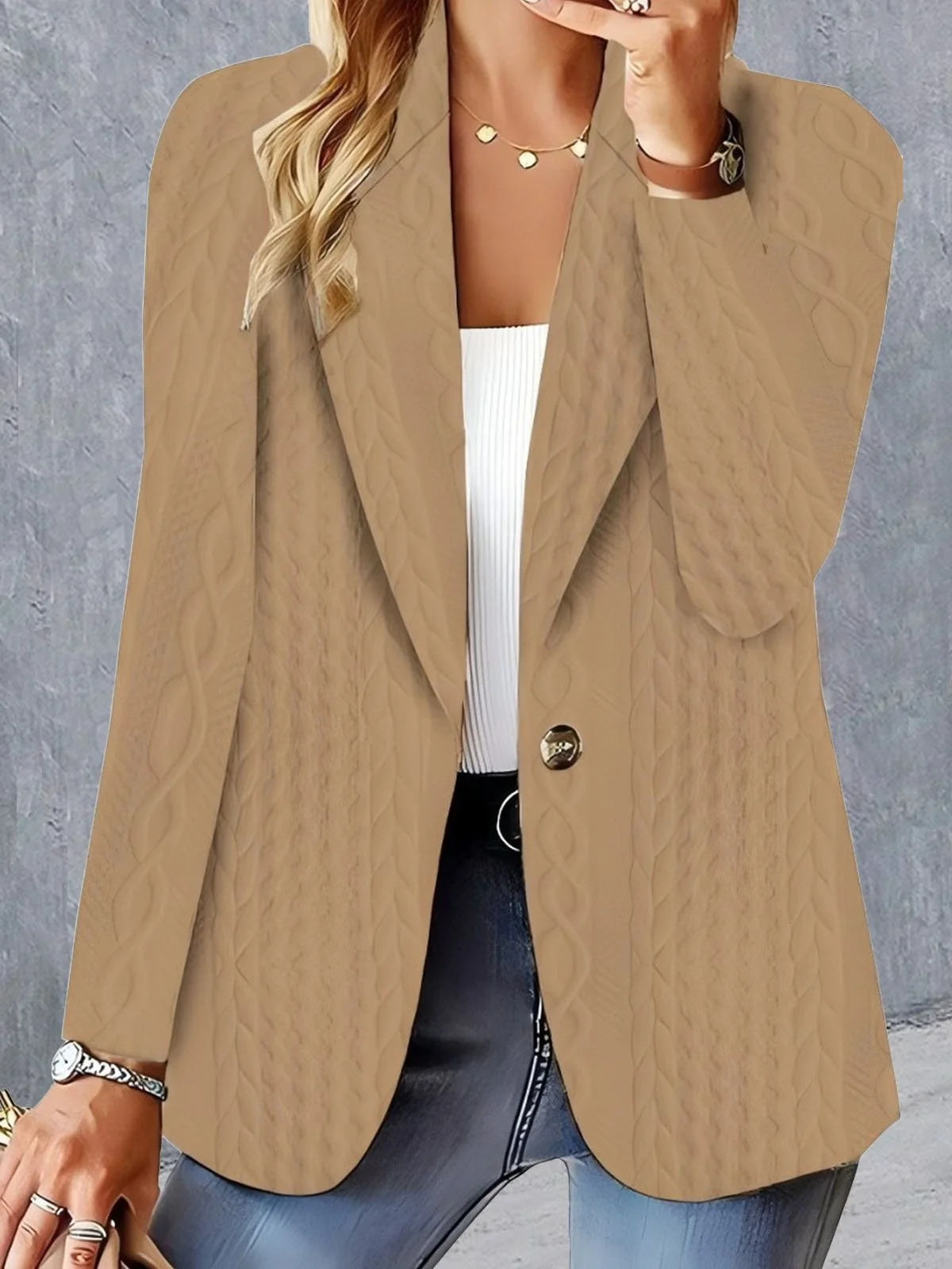 Women's Plain Buckle Regular Loose Blazer