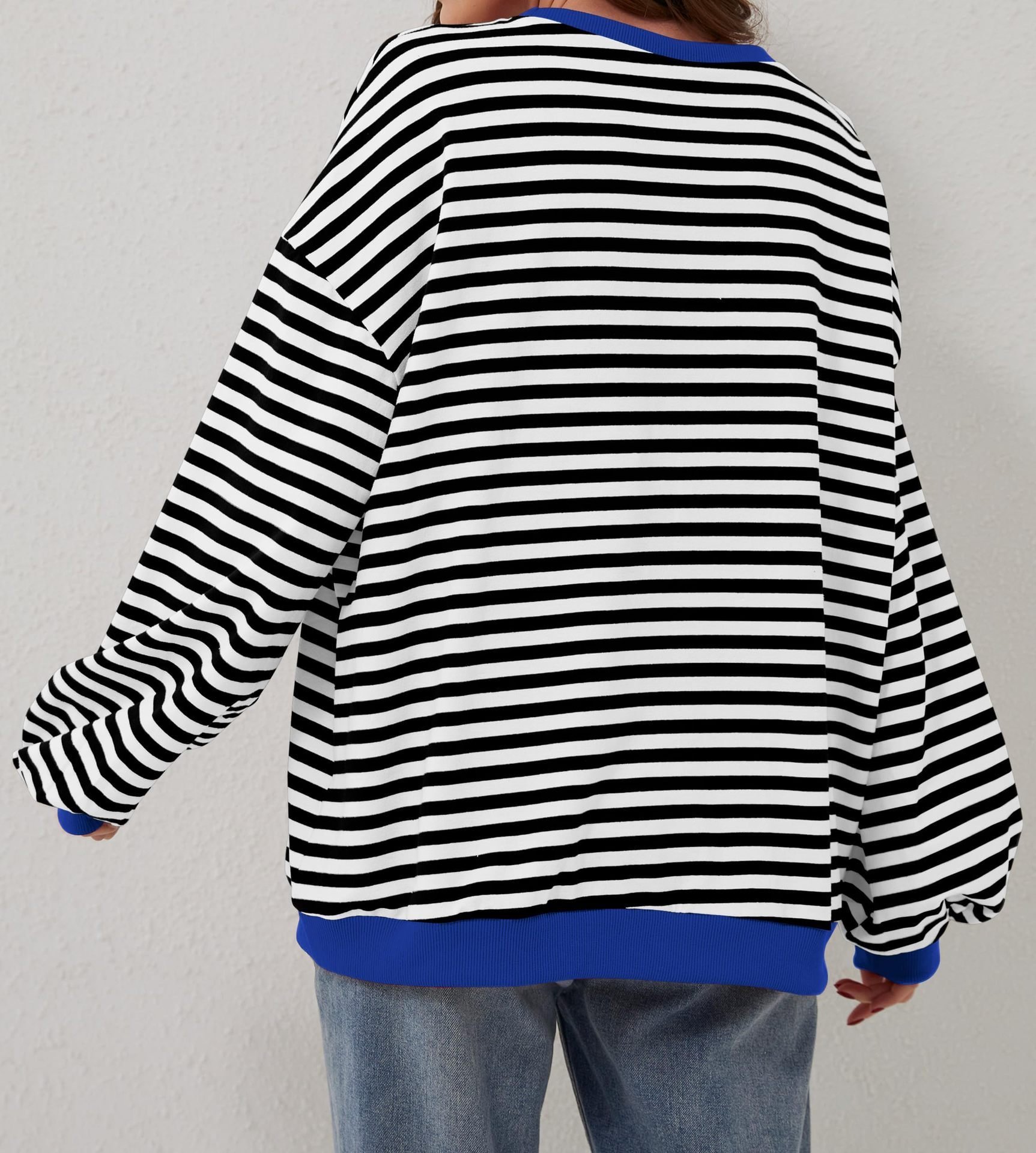 Casual Crew Neck Striped Sweatshirt