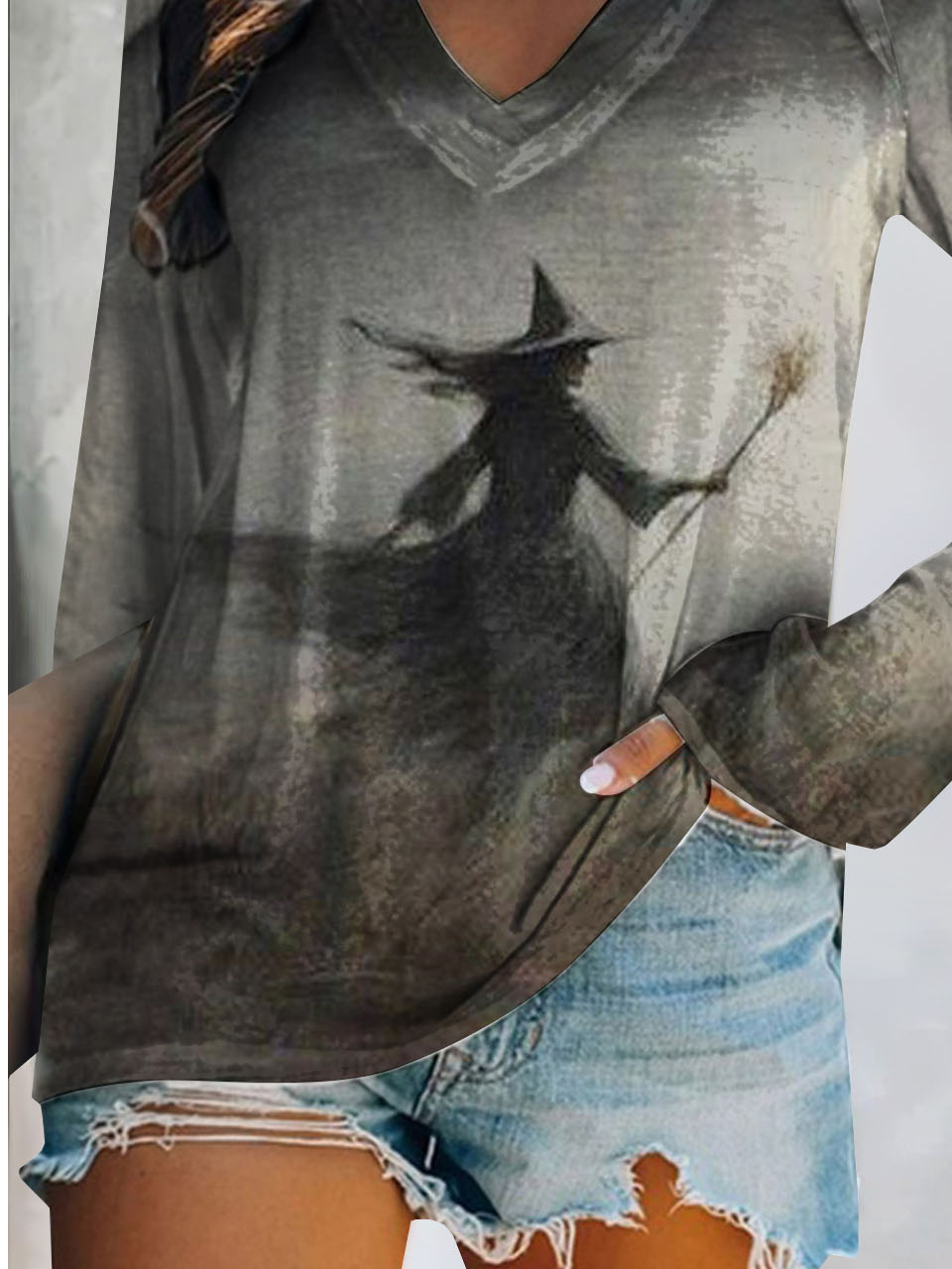 Casual Halloween V Neck Long Sleeve T-shirt