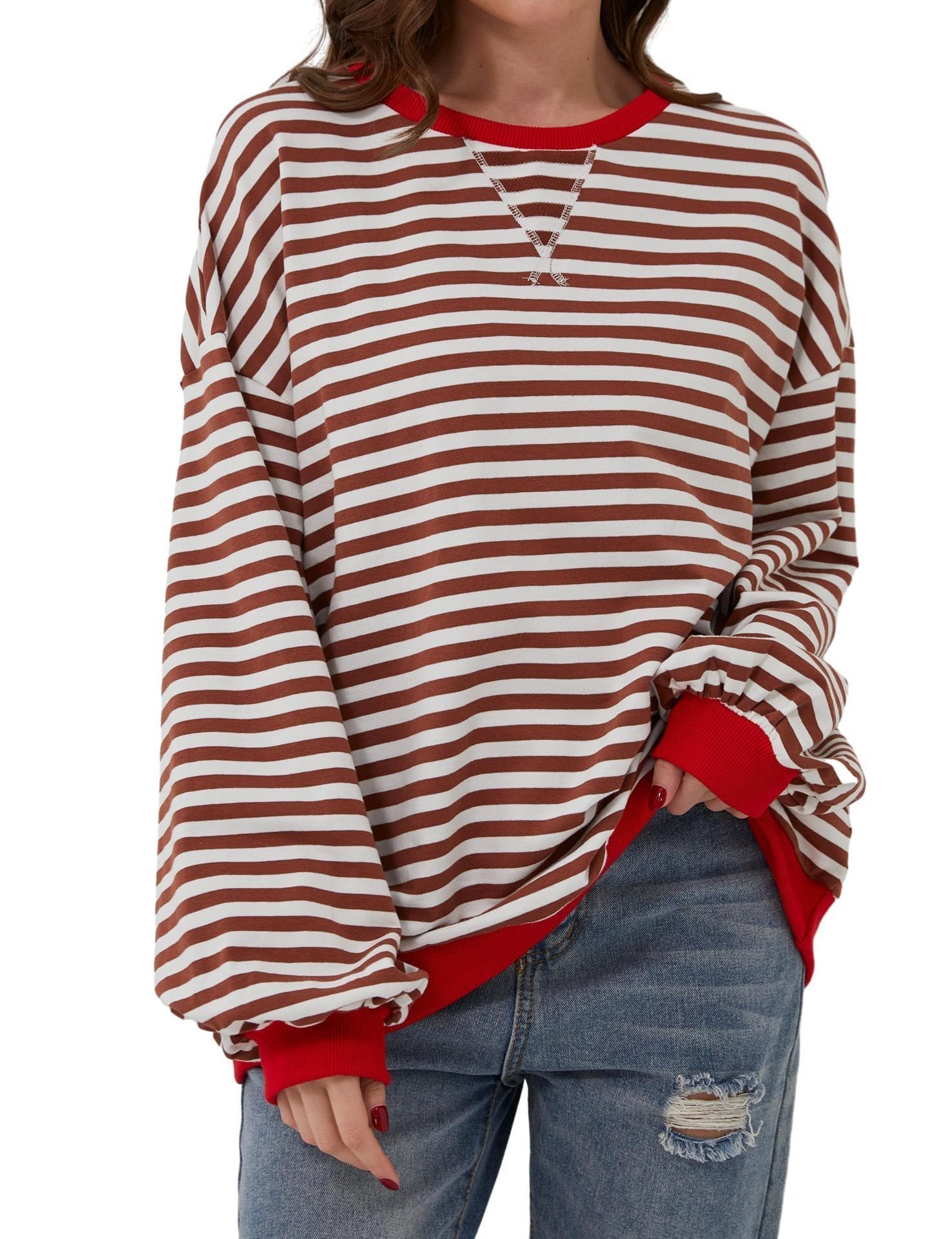 Casual Crew Neck Striped Sweatshirt