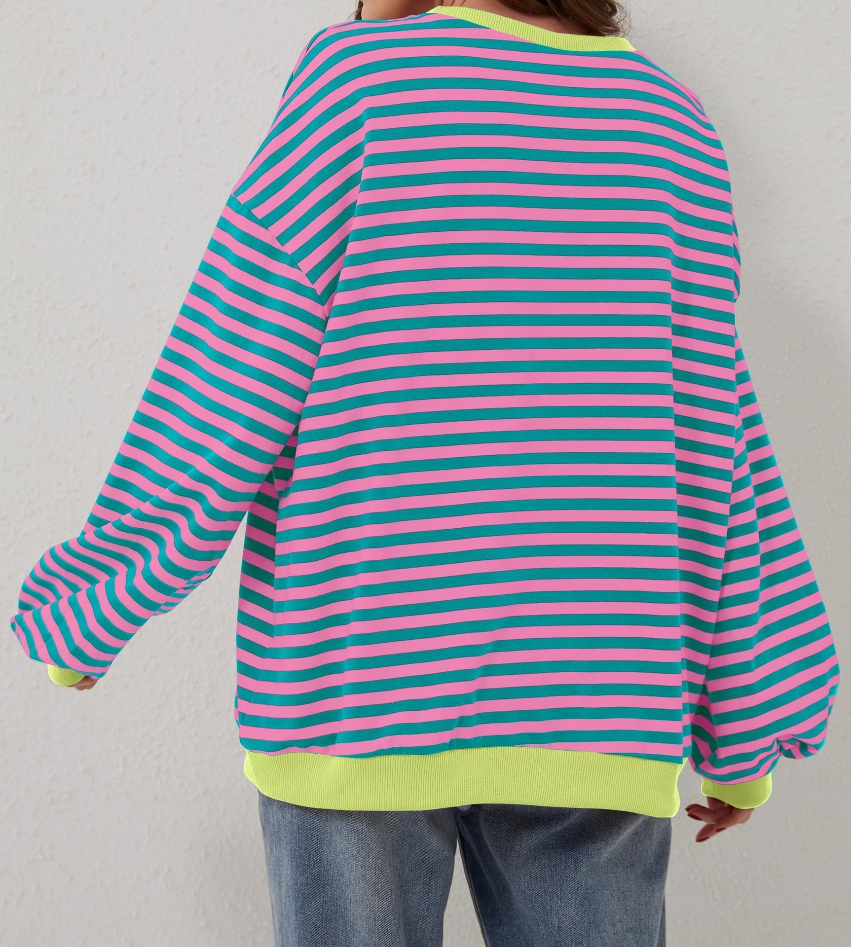 Casual Crew Neck Striped Sweatshirt