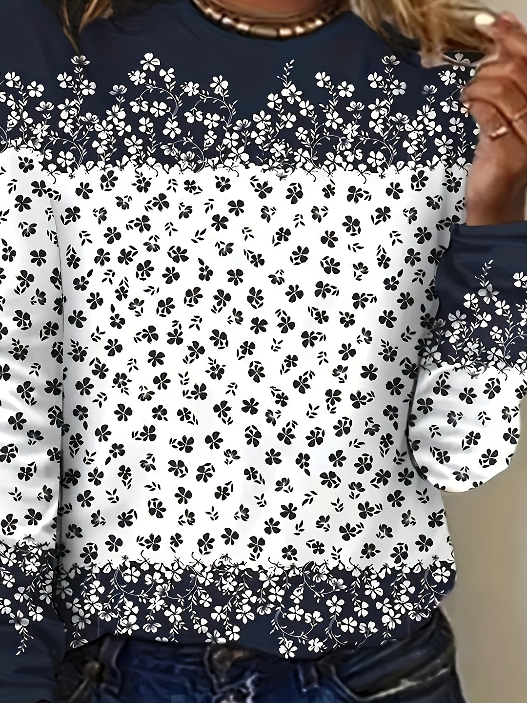 Casual Floral Crew Neck Long Sleeve T-shirt