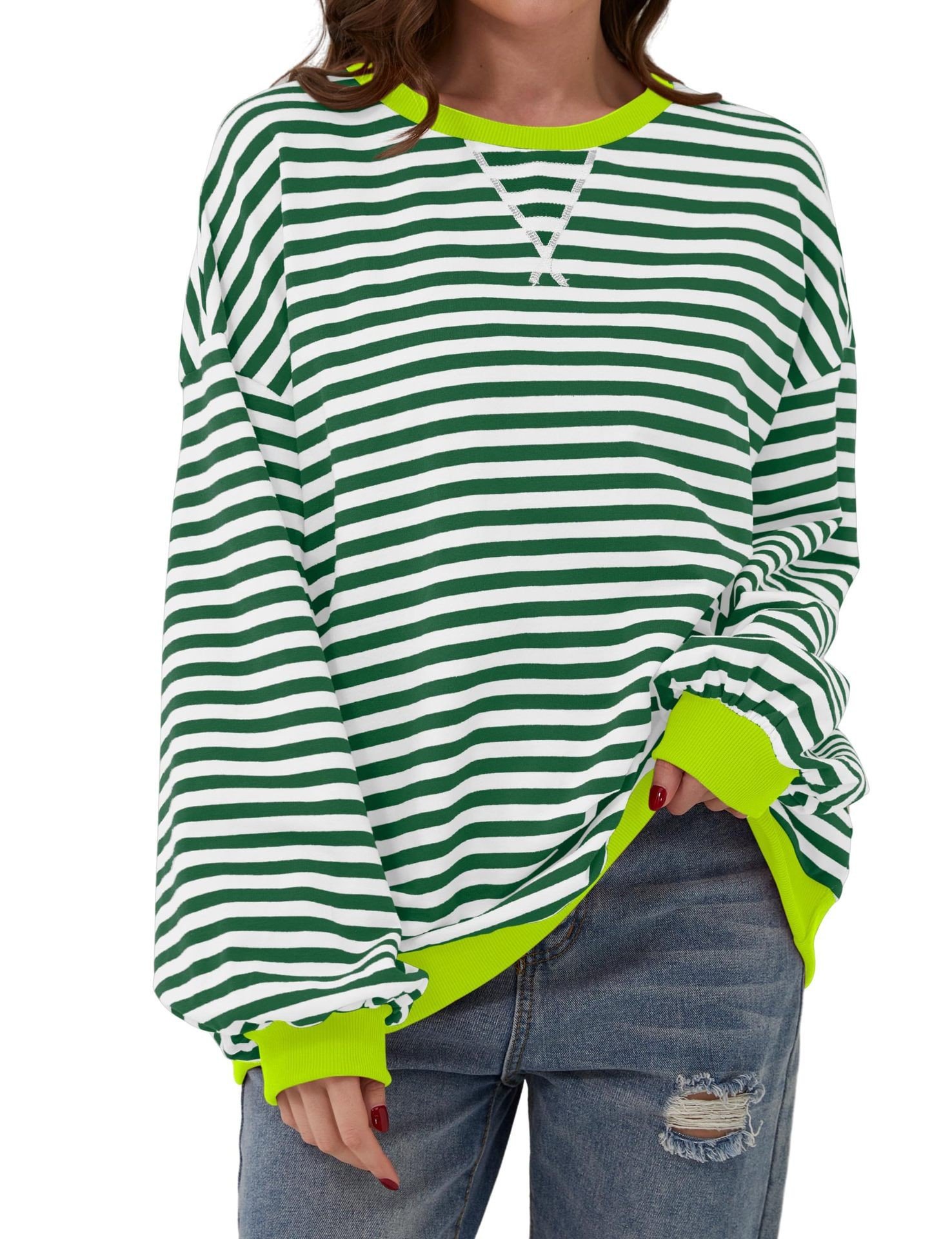 Casual Crew Neck Striped Sweatshirt