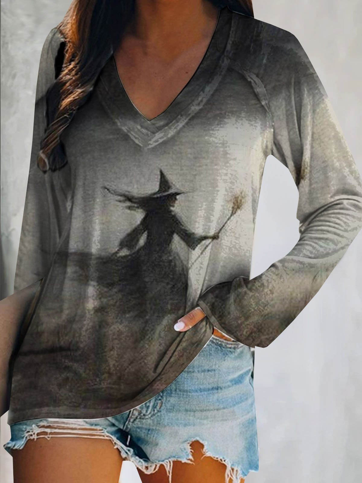 Casual Halloween V Neck Long Sleeve T-shirt