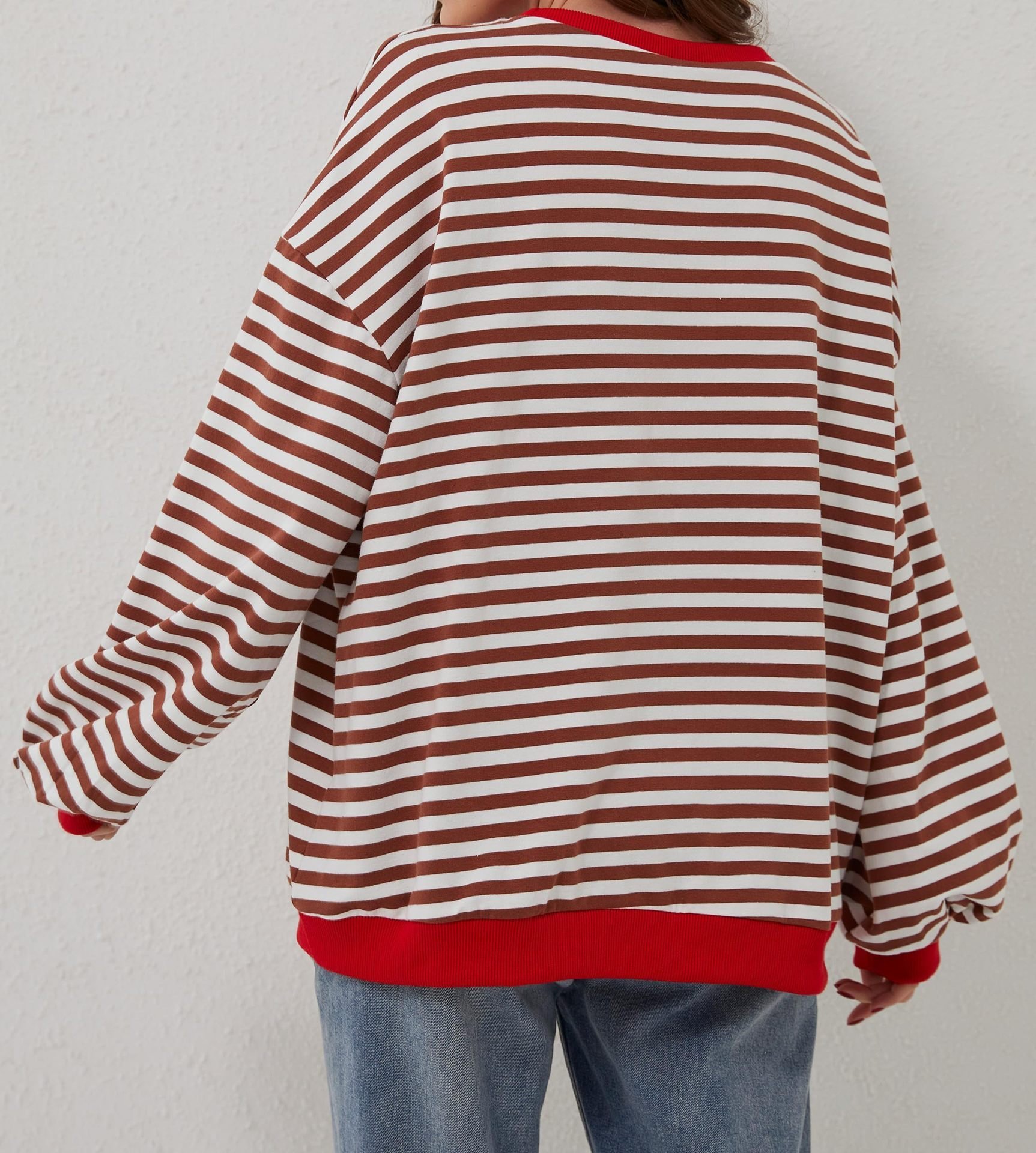 Casual Crew Neck Striped Sweatshirt