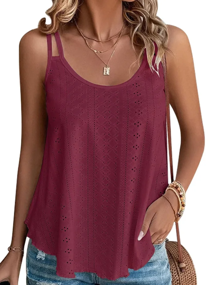 Plain Solid Eyelet Embroidery Cami  Casual Cami