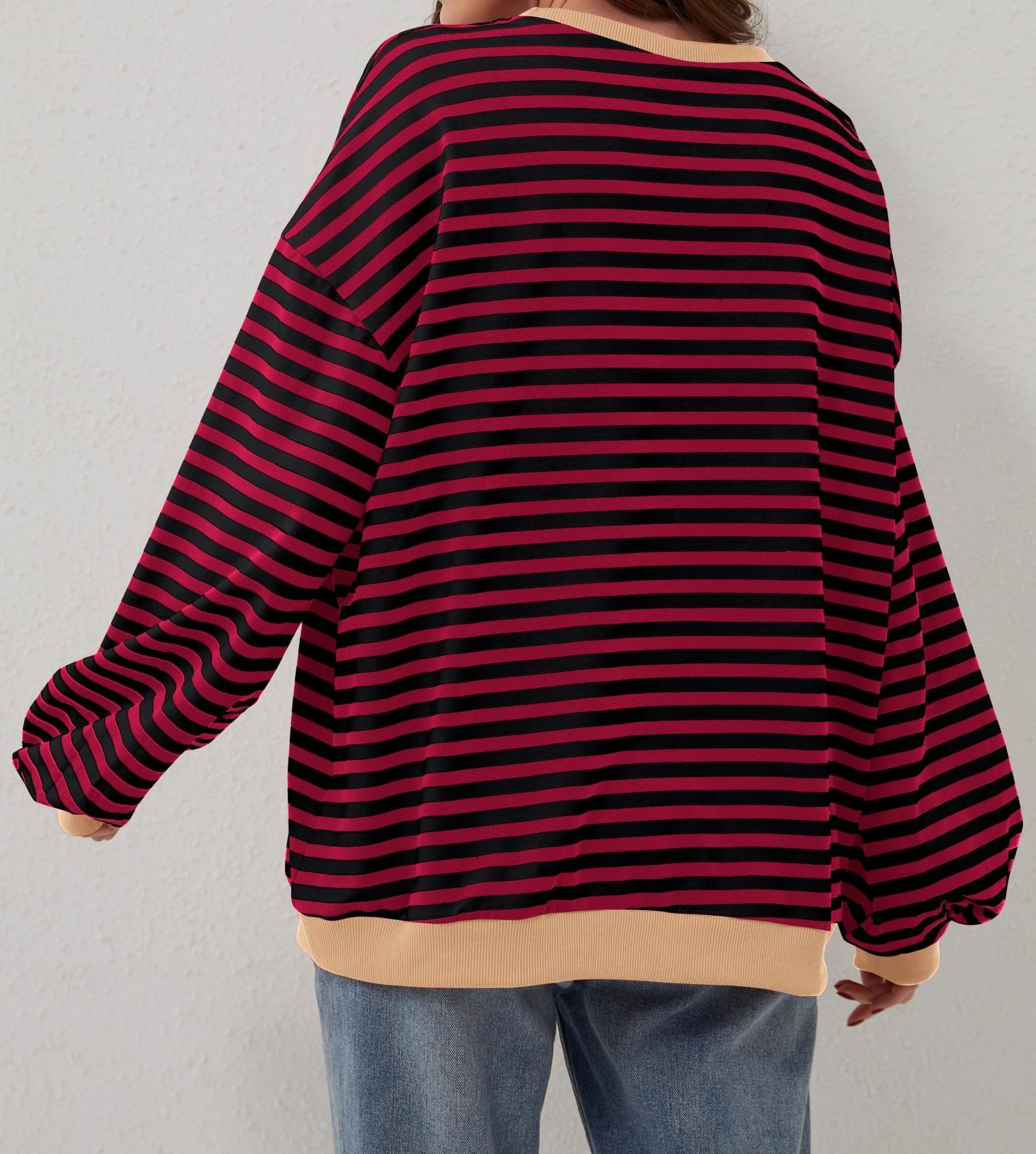 Casual Crew Neck Striped Sweatshirt