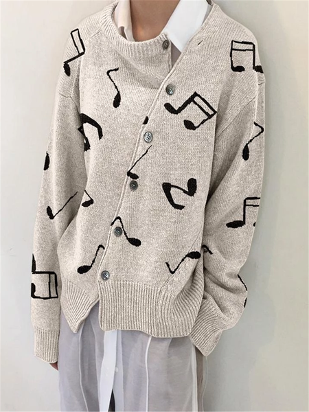 Women Yarn/Wool Yarn Music Long Sleeve Comfy Casual Sweater