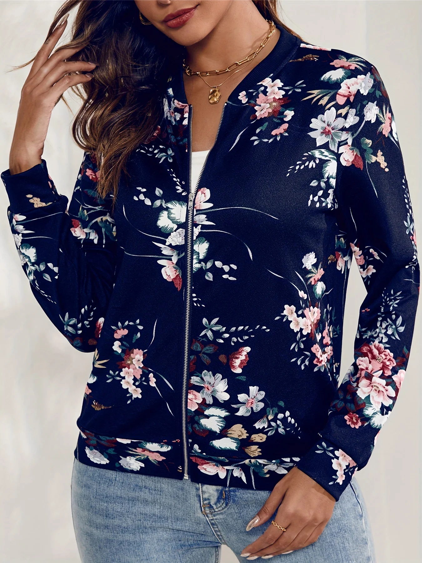 Women's Floral Zipper Thicken Loose Jacket