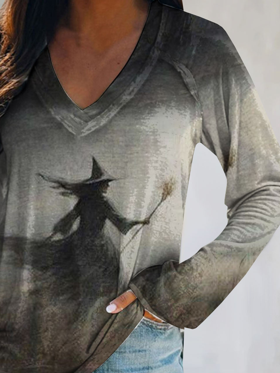 Casual Halloween V Neck Long Sleeve T-shirt