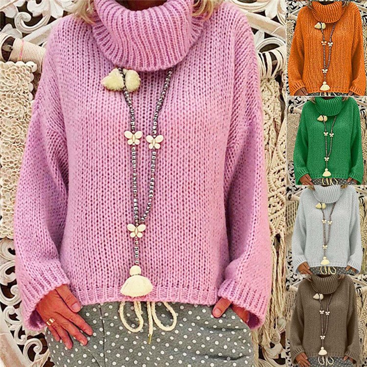 Women Yarn/Wool Yarn Plain Long Sleeve Comfy Casual Sweater