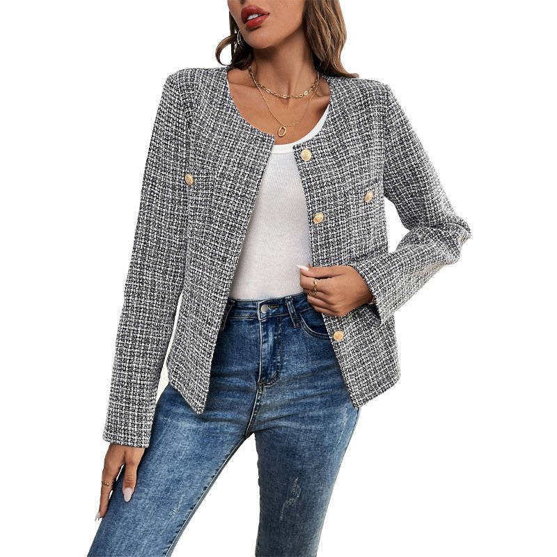 Women's Plaid Bomber Jacket Buckle Regular Regular Fit Jacket