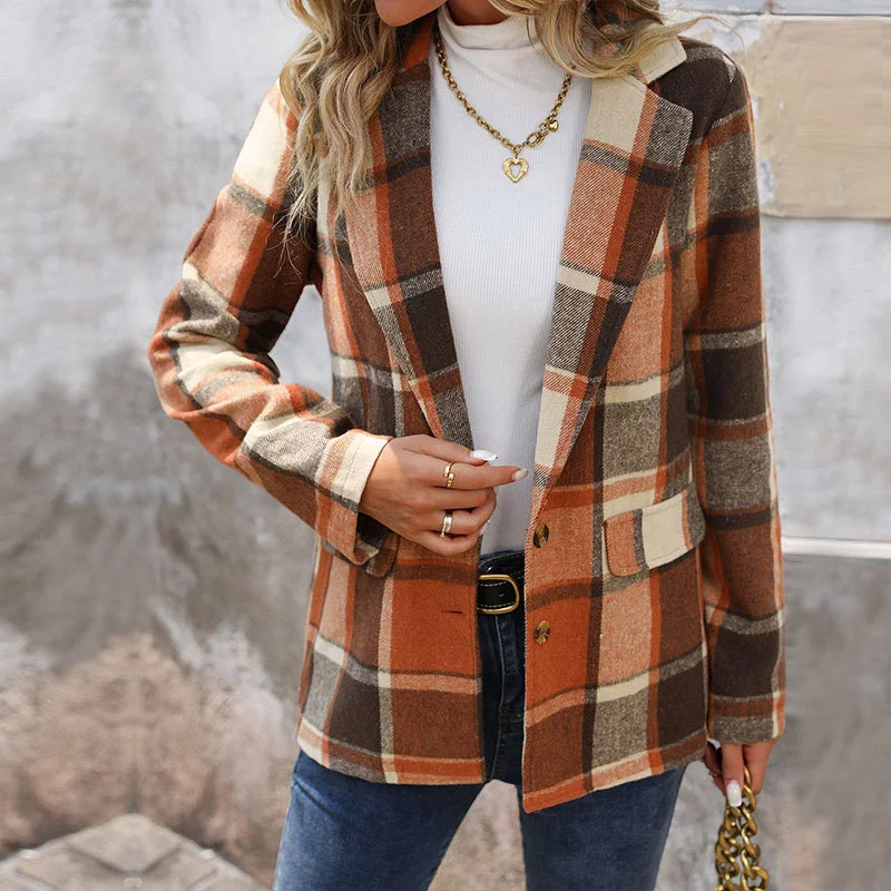 Women's Plaid Regular Regular Fit Blazer