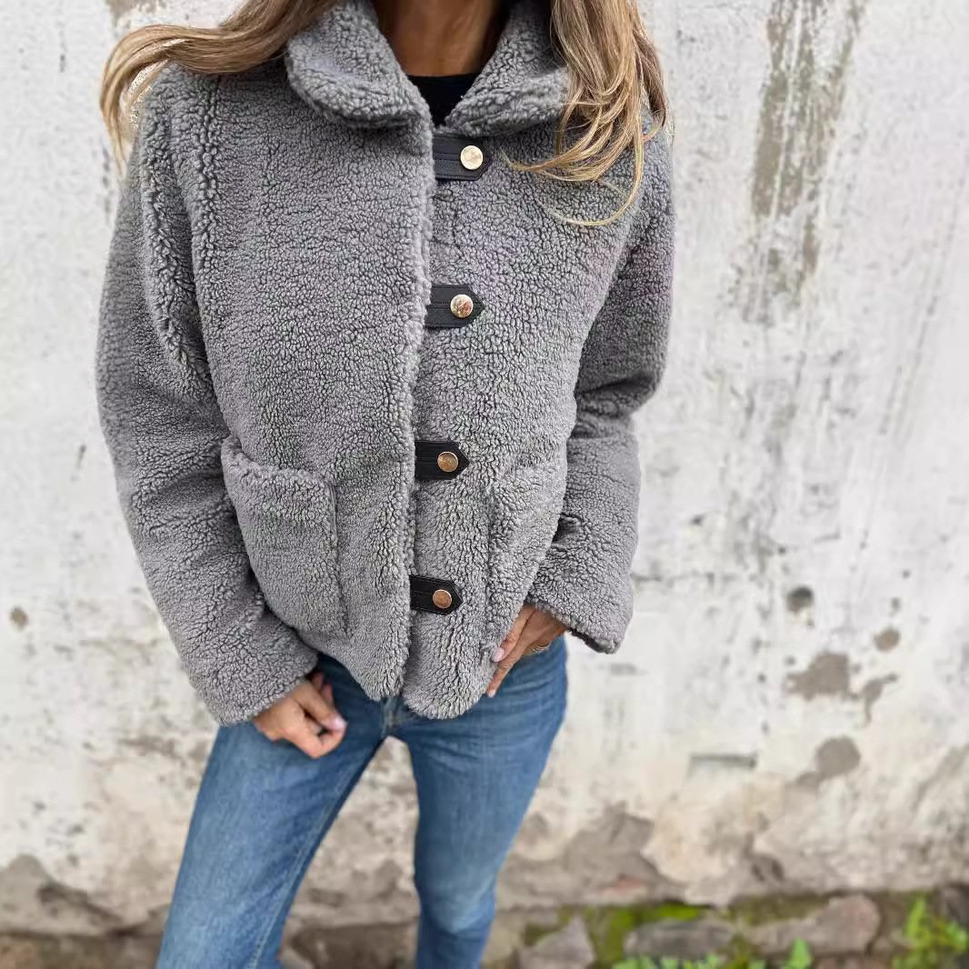 Women's Plain Sherpa Jacket Buckle Regular Regular Fit Teddy Jacket