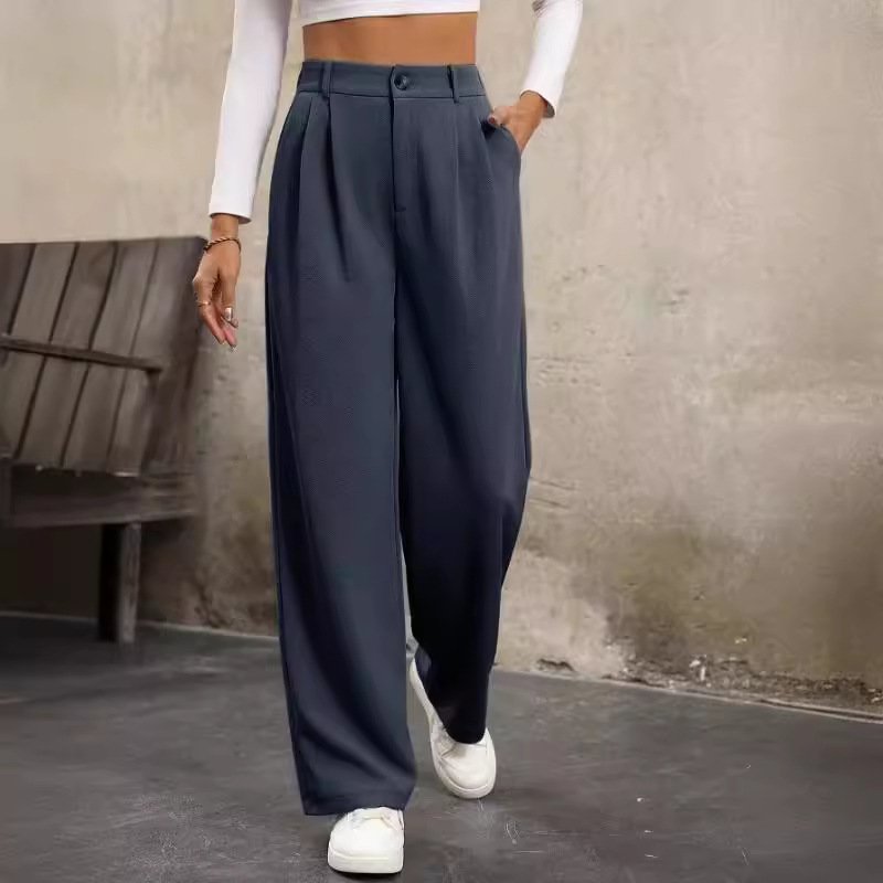 Casual Plain Long Buckle Pant