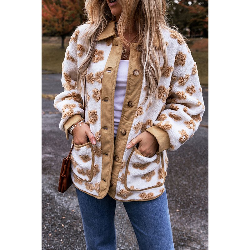 Women's Floral Sherpa Jacket Thicken Loose Teddy Jacket