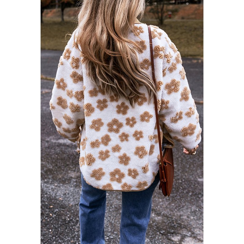 Women's Floral Sherpa Jacket Thicken Loose Teddy Jacket