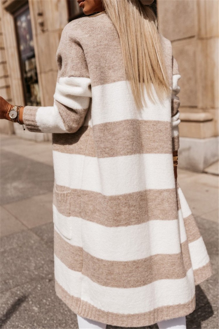 Women Wool/Knitting Striped Long Sleeve Comfy Casual Cardigan