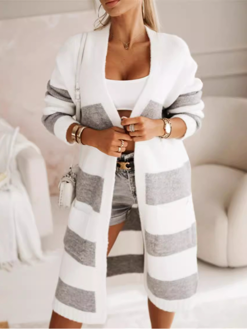 Women Wool/Knitting Striped Long Sleeve Comfy Casual Cardigan