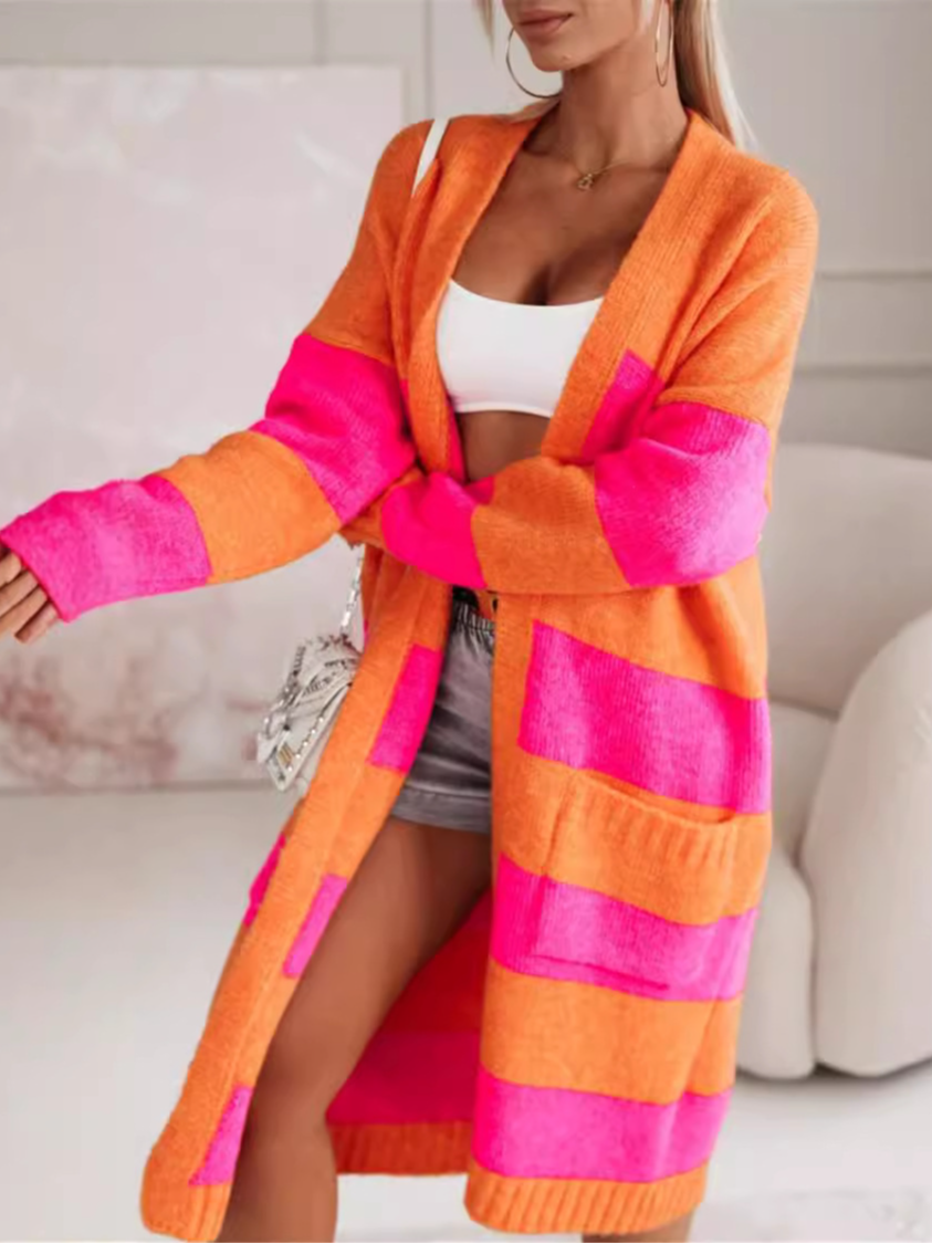 Women Wool/Knitting Striped Long Sleeve Comfy Casual Cardigan