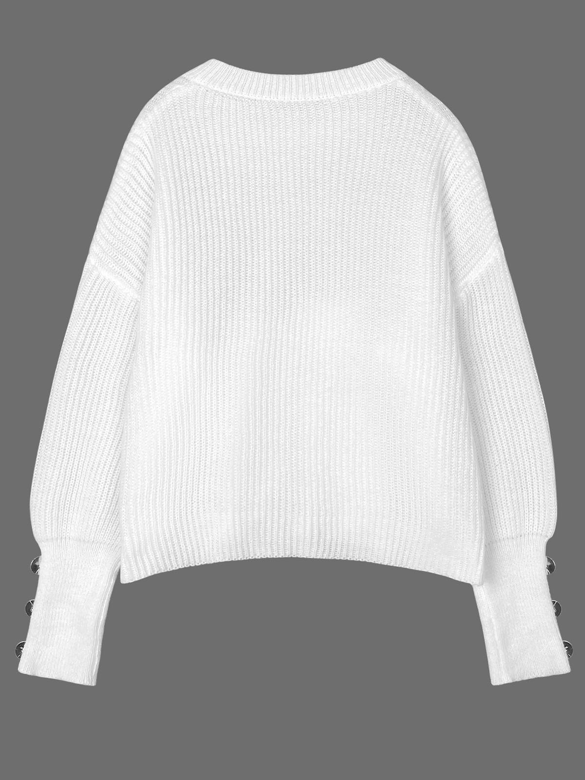 Women Yarn/Wool Yarn Plain Long Sleeve Comfy Casual Buckle Sweater