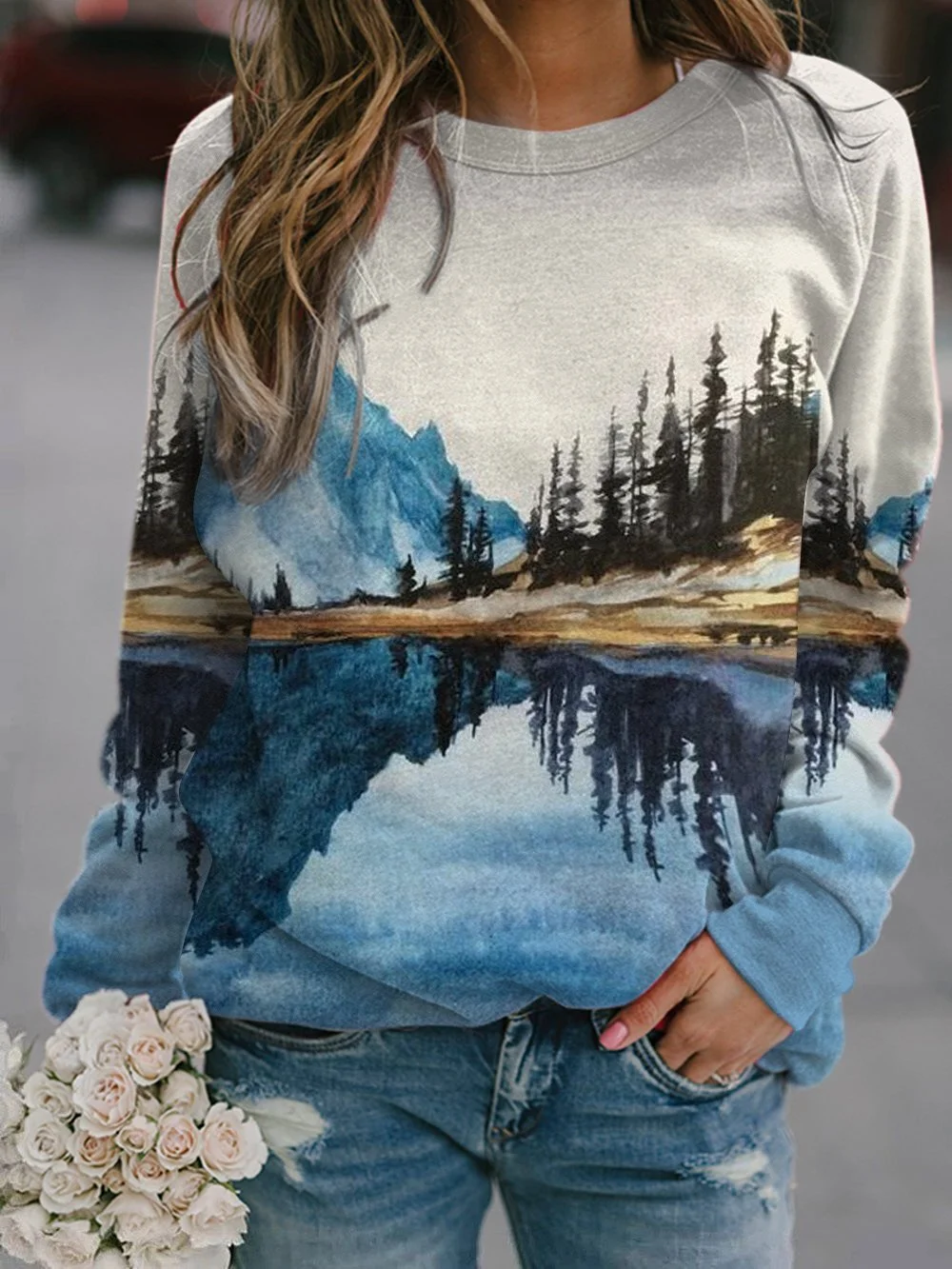 Casual Crew Neck Ethnic Sweatshirt