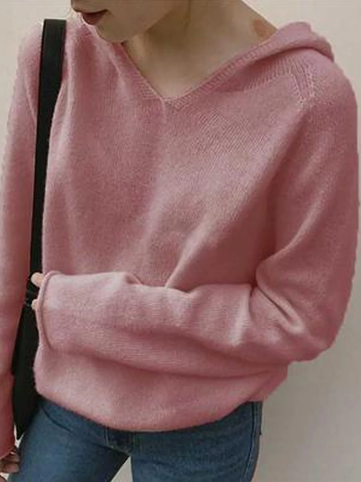 Women Yarn/Wool Yarn Plain Long Sleeve Comfy Casual Sweater