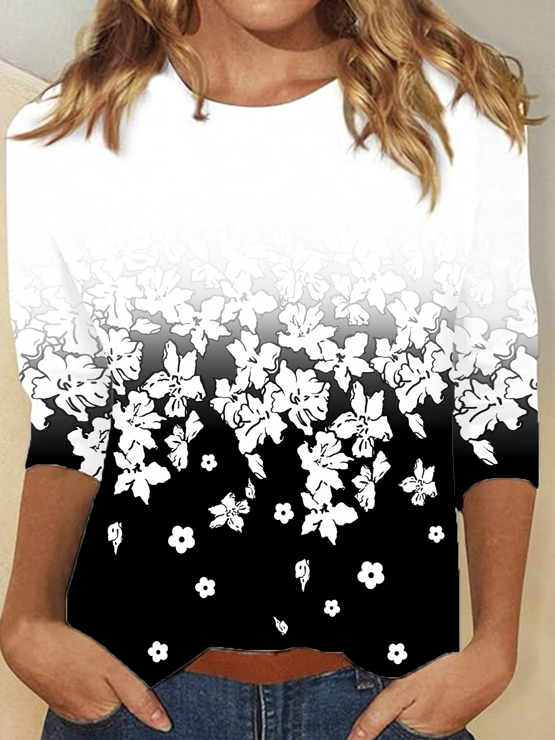 Casual Floral Crew Neck Long Sleeve T-shirt