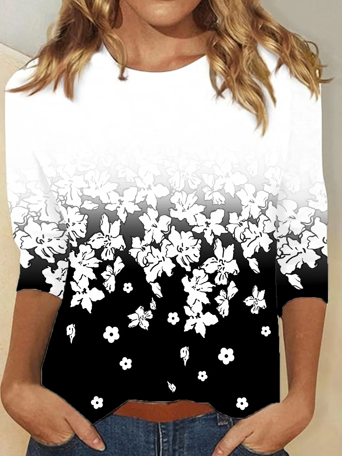 Casual Floral Crew Neck Long Sleeve T-shirt