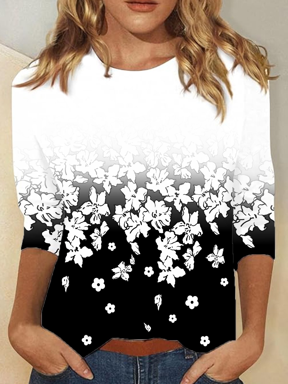 Casual Floral Crew Neck Long Sleeve T-shirt