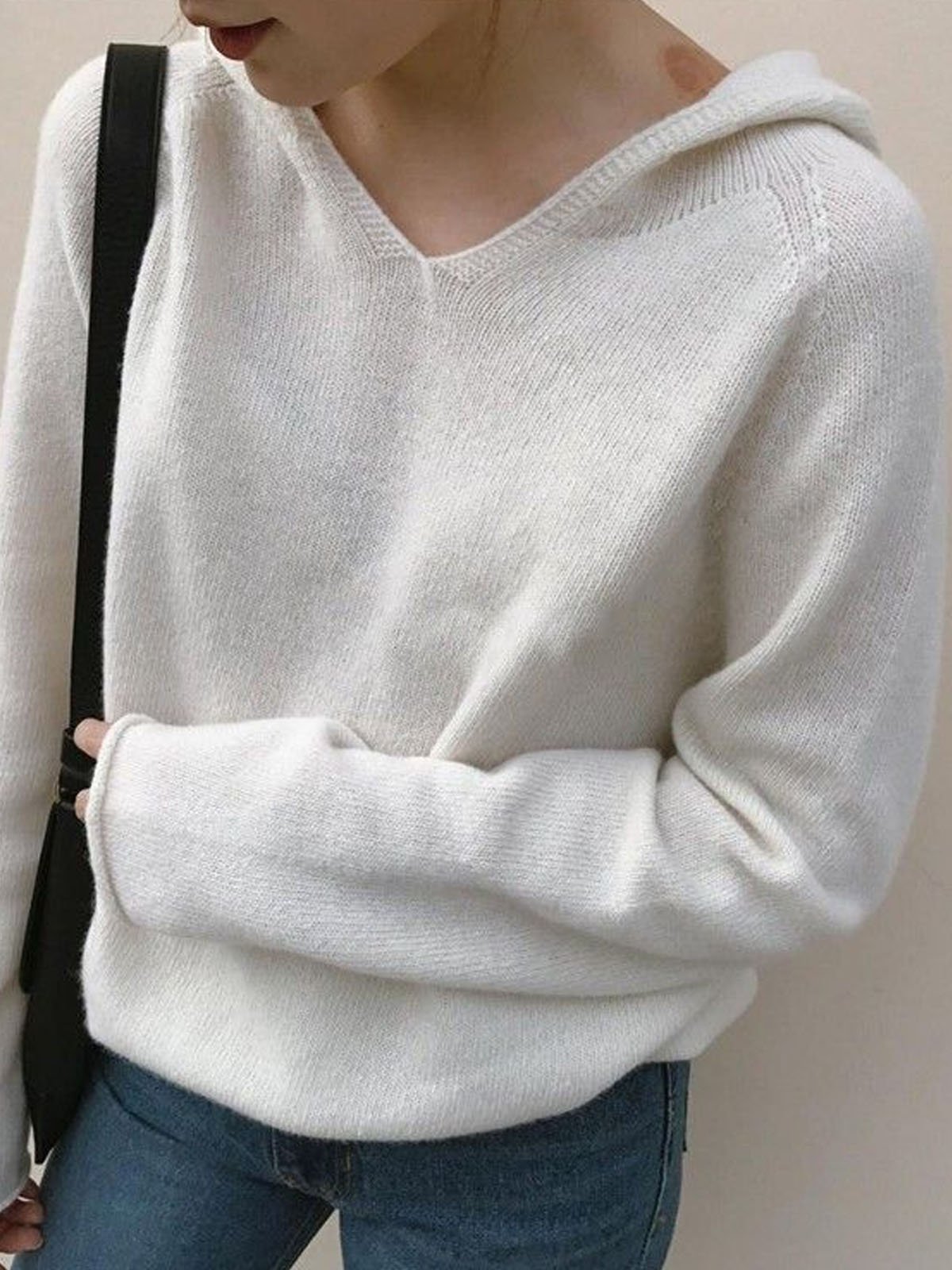 Women Yarn/Wool Yarn Plain Long Sleeve Comfy Casual Sweater