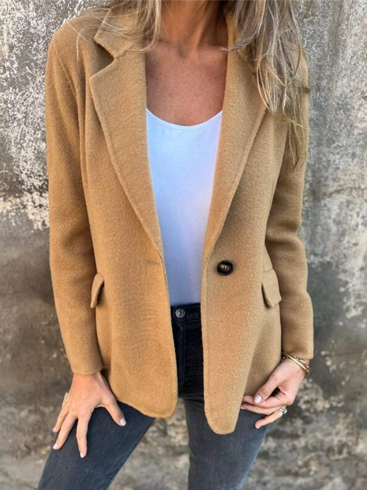 Women's Plain Buckle Regular Loose Jacket