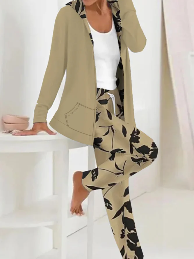 Women Geometric Hoodie Long Sleeve Comfy Casual Jacket and pants Two-Piece Set