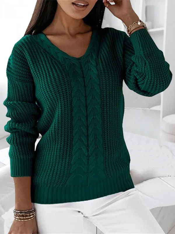 Women Yarn/Wool Yarn Plain Long Sleeve Comfy Casual Sweater