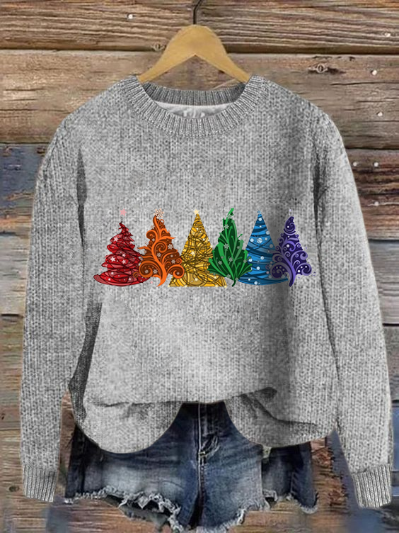 Women Knitted Christmas Tree Long Sleeve Comfy Casual Sweater