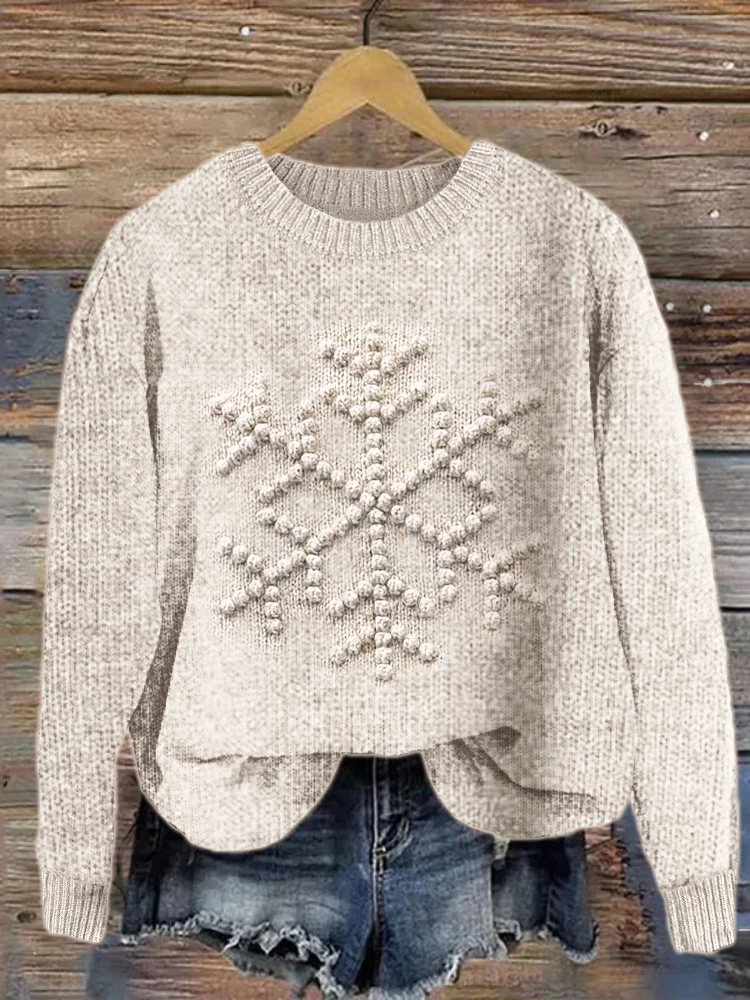 Women Knitted Snowflake Long Sleeve Comfy Casual Sweater