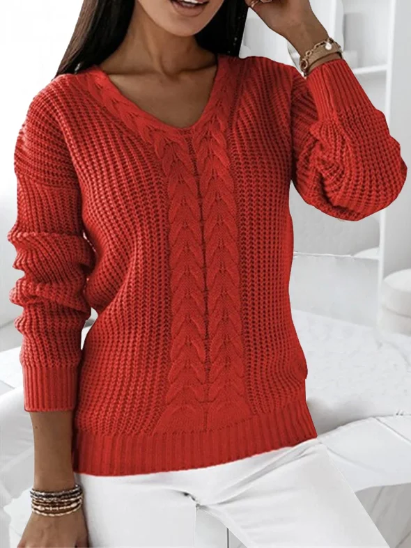 Women Yarn/Wool Yarn Plain Long Sleeve Comfy Casual Sweater