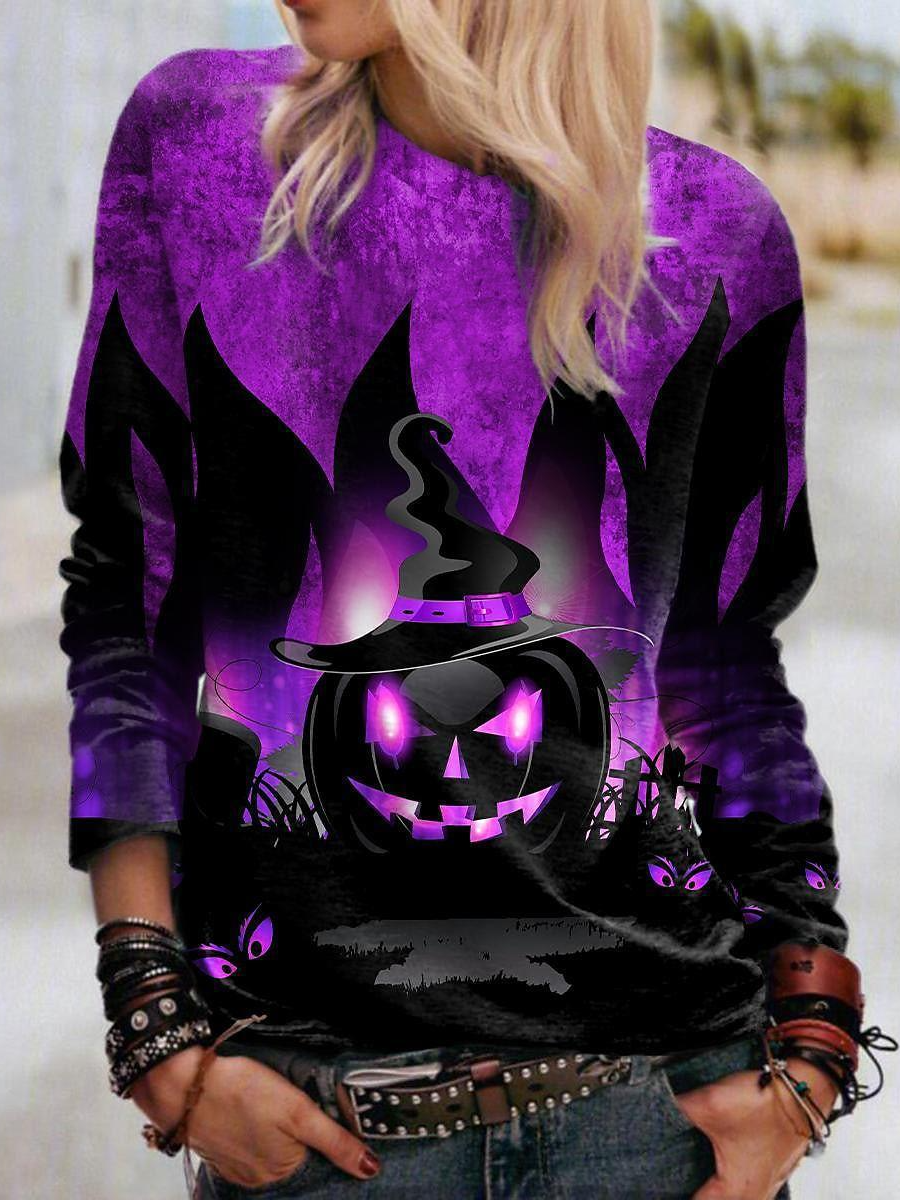 Casual Halloween Crew Neck Long Sleeve T-shirt