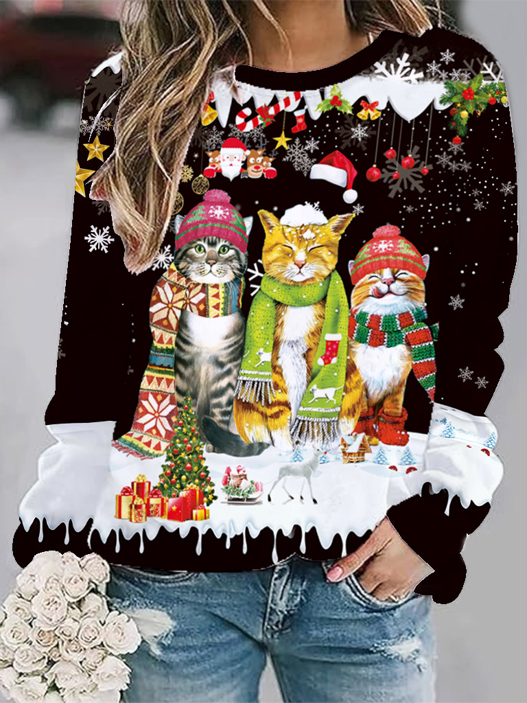 Casual Crew Neck Christmas Sweatshirt