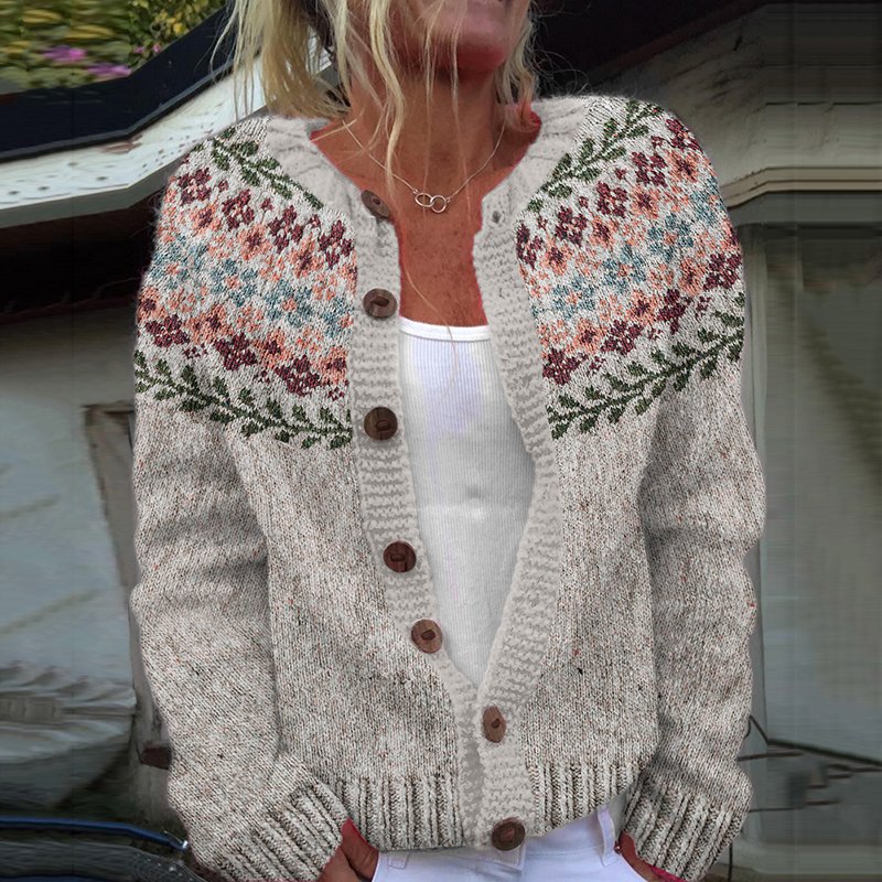 Women Knitted Plants Long Sleeve Comfy Casual Cardigan