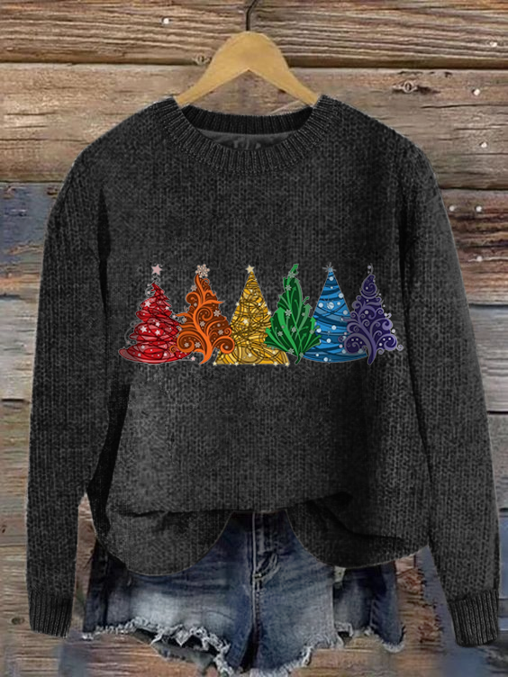 Women Knitted Christmas Tree Long Sleeve Comfy Casual Sweater